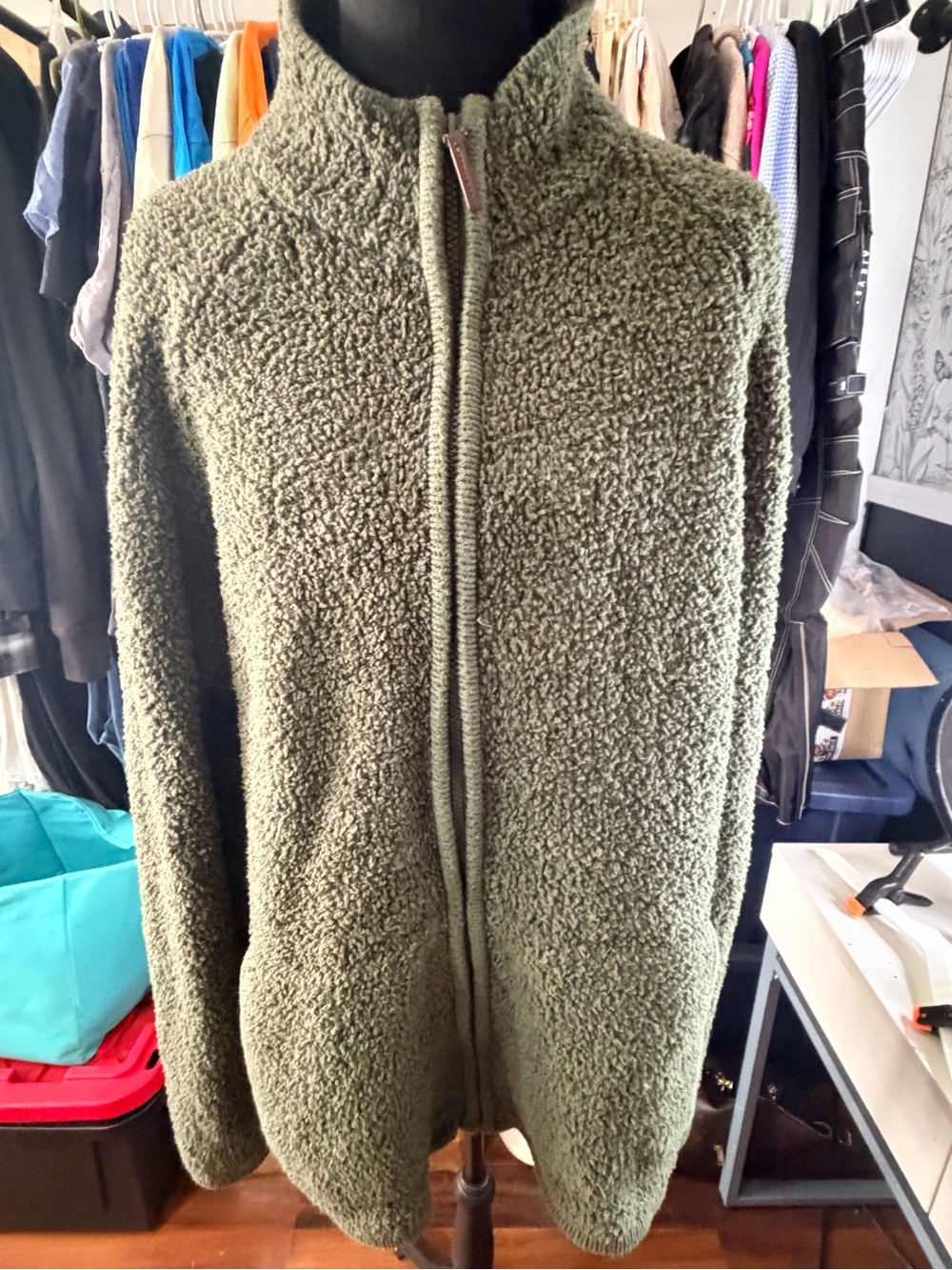 Natural Reflections Olive Green Teddy Zip-Up Jacket